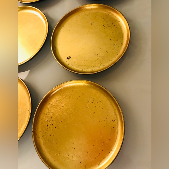 6 gold painted round coasters and box. Hand crafted in Japan. - Picture 10 of 12